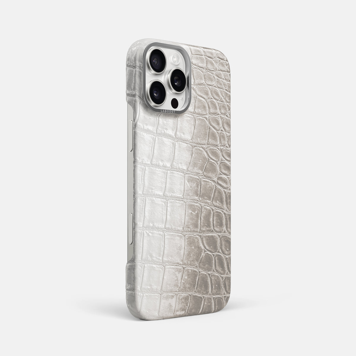 Grey iPhone 16 Pro Max Classic Case Himalayan Crocodile with Steel Metal -2 | Grey-Steel
