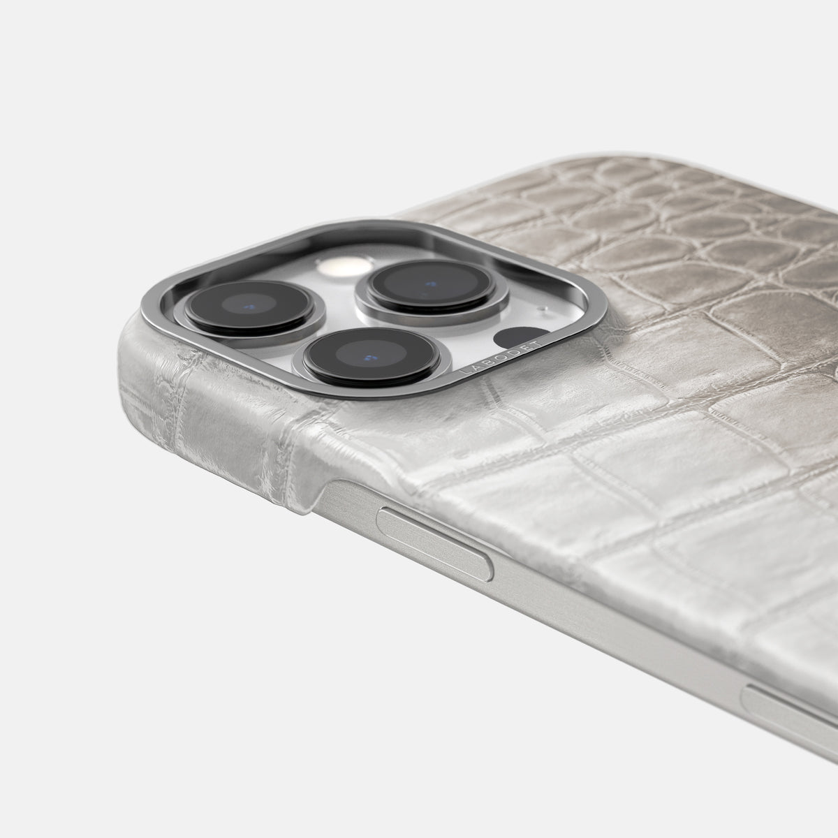 Grey iPhone 16 Pro Max Classic Case Himalayan Crocodile with Steel Metal -5 | Grey-Steel