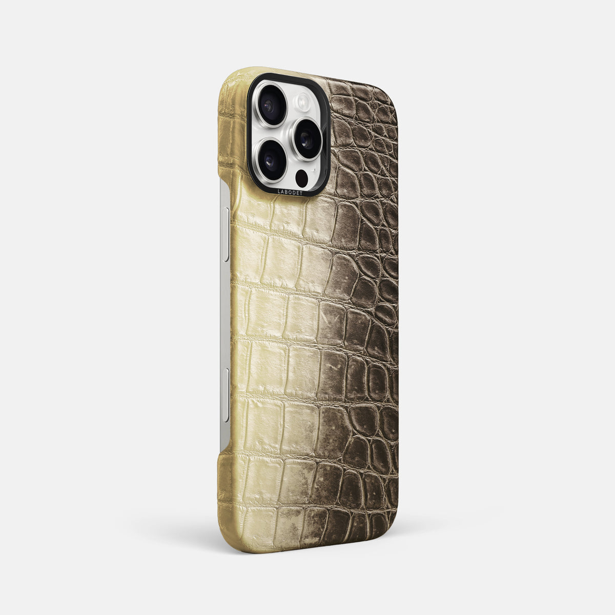 Natural iPhone 16 Pro Max Classic Case Himalayan Crocodile with Black Metal -2 | Natural-Black