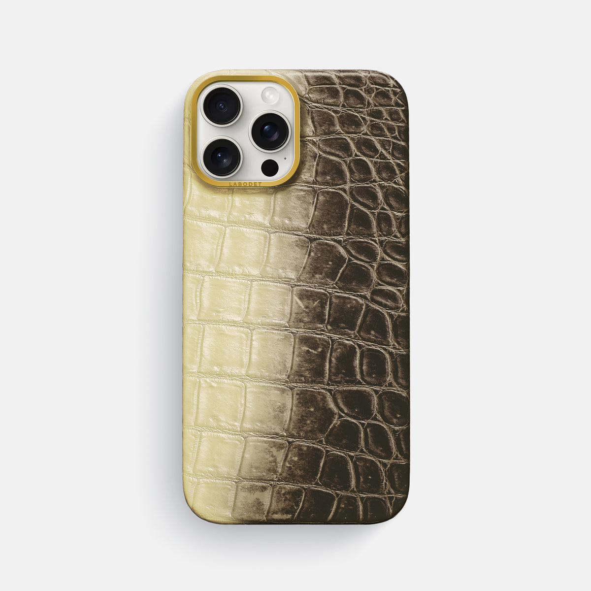 Natural iPhone 16 Pro Max Classic Case Himalayan Crocodile with Gold Metal -1 | Natural-Gold