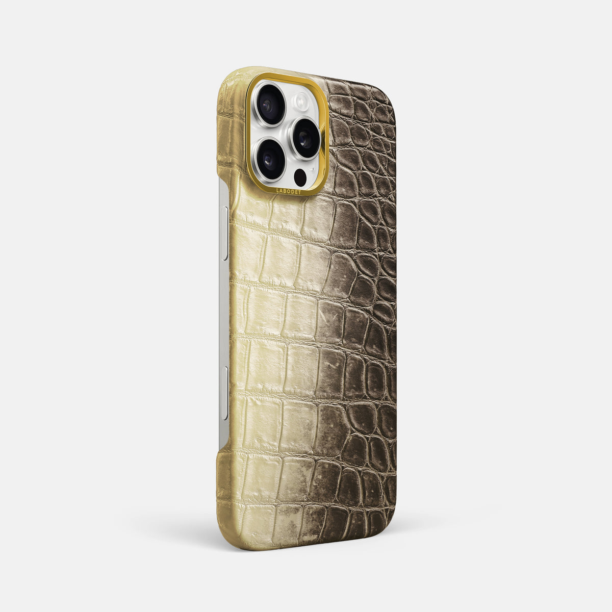 Natural iPhone 16 Pro Max Classic Case Himalayan Crocodile with Gold Metal -2 | Natural-Gold