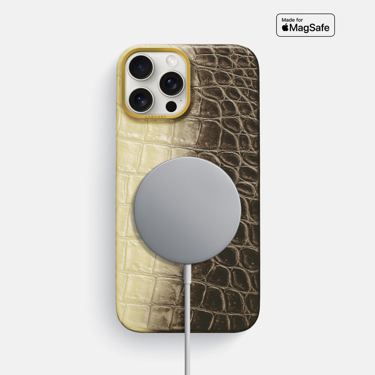 Natural iPhone 16 Pro Max Classic Case Himalayan Crocodile with Gold Metal -4 | Natural-Gold