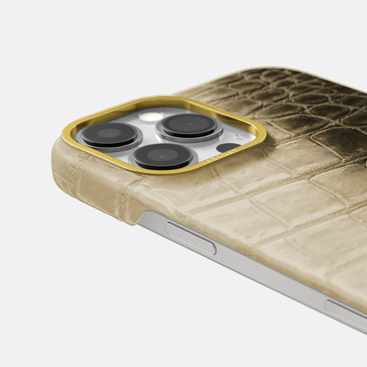 Natural iPhone 16 Pro Max Classic Case Himalayan Crocodile with Gold Metal -5 | Natural-Gold