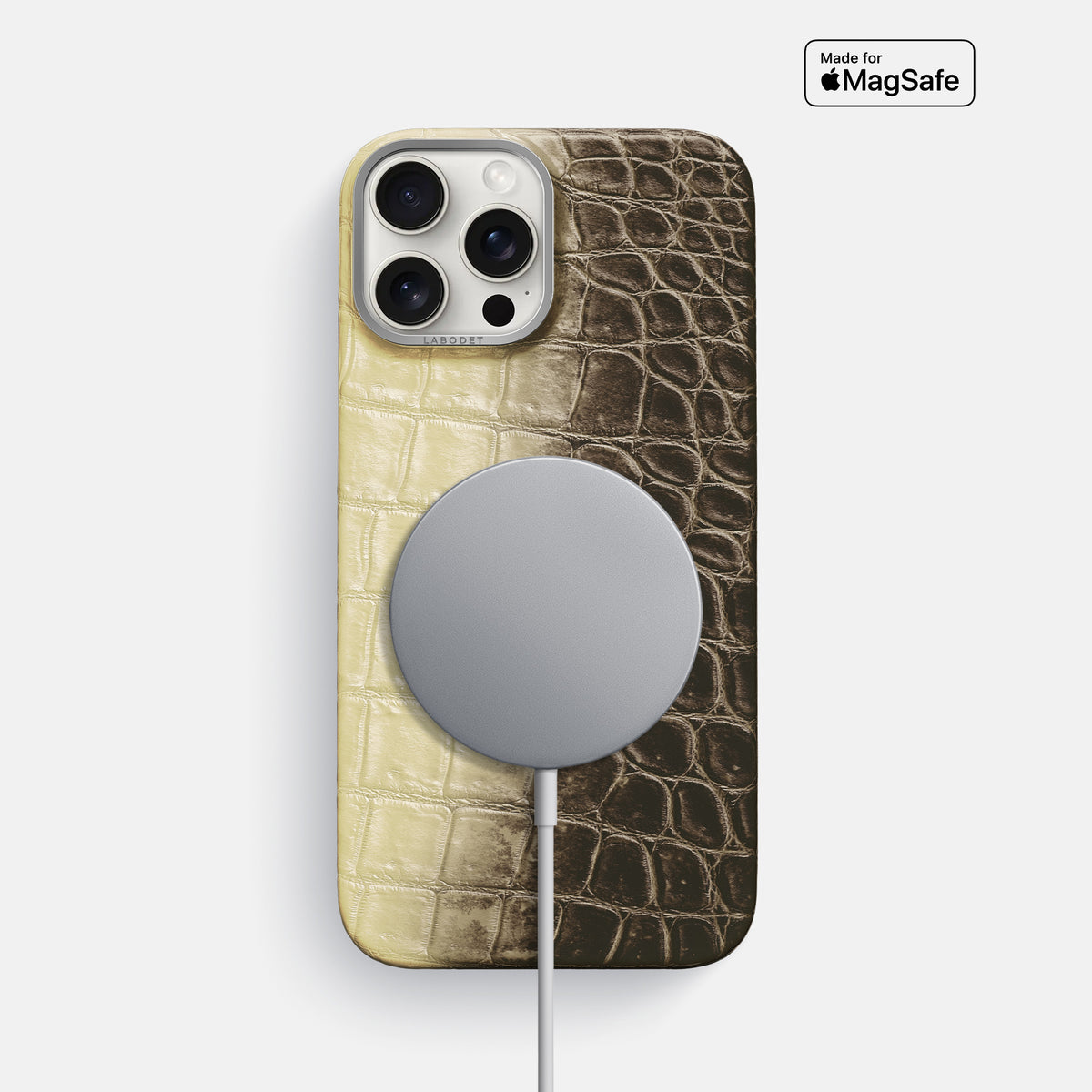 Natural iPhone 16 Pro Max Classic Case Himalayan Crocodile with Steel Metal -4 | Natural-Steel