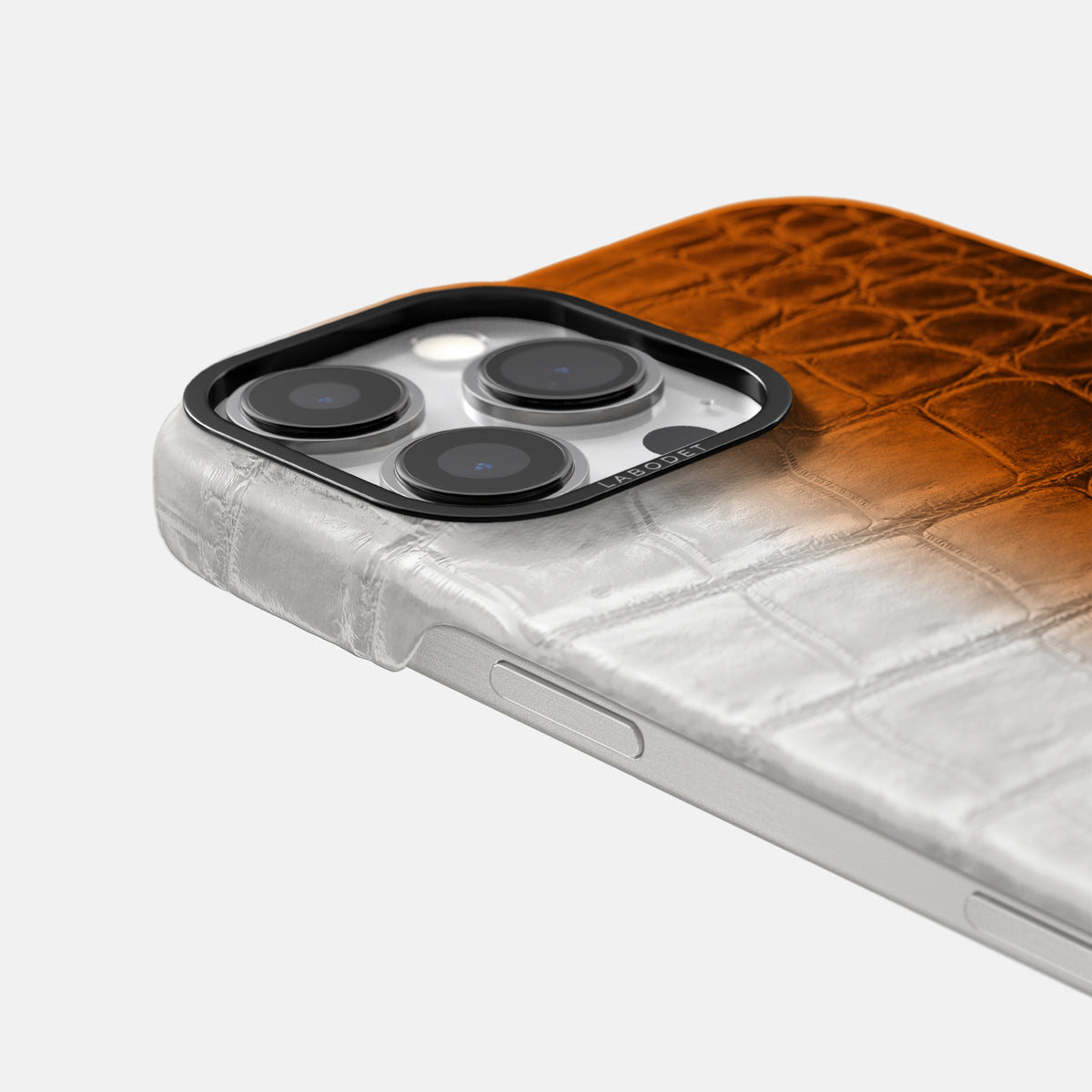 Orange iPhone 16 Pro Max Classic Case Himalayan Crocodile with Black Metal -5 | Orange-Black