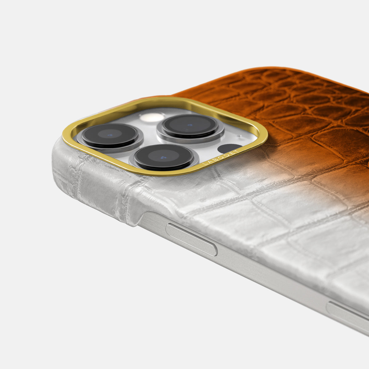 Orange iPhone 16 Pro Max Classic Case Himalayan Crocodile with Gold Metal -5 | Orange-Gold