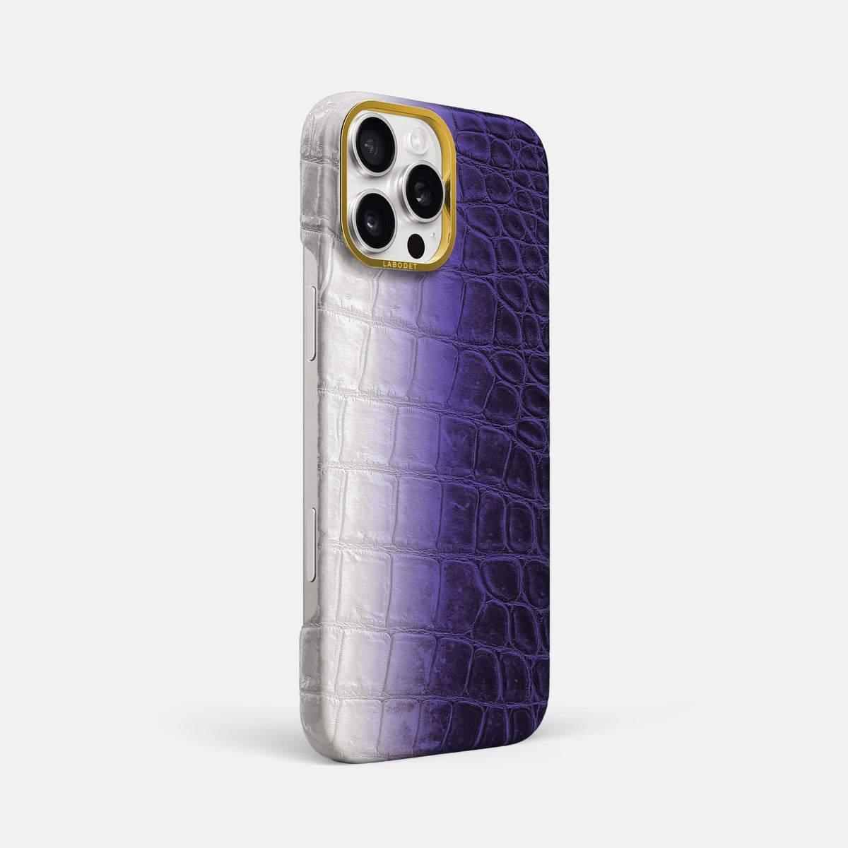 Purple iPhone 16 Pro Max Classic Case Himalayan Crocodile with Gold Metal -2 | Purple-Gold
