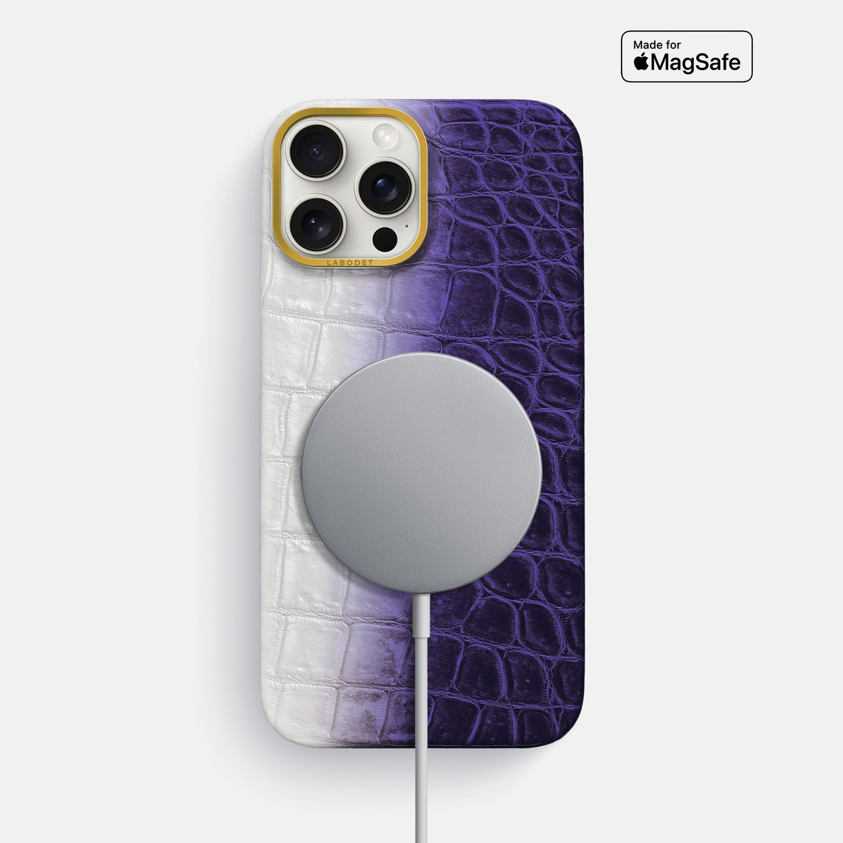 Purple iPhone 16 Pro Max Classic Case Himalayan Crocodile with Gold Metal -4 | Purple-Gold
