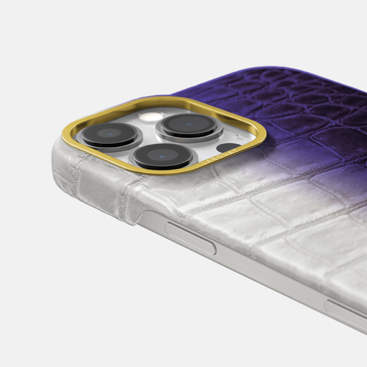 Purple iPhone 16 Pro Max Classic Case Himalayan Crocodile with Gold Metal -5 | Purple-Gold