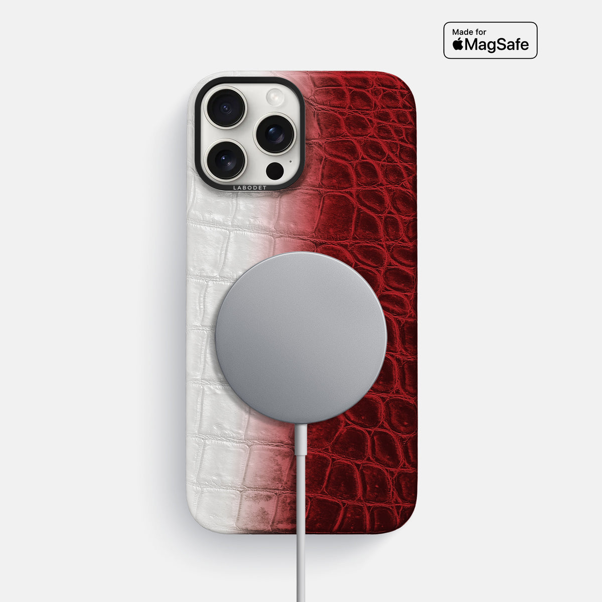 Red iPhone 16 Pro Max Classic Case Himalayan Crocodile with Black Metal -4 | Red-Black