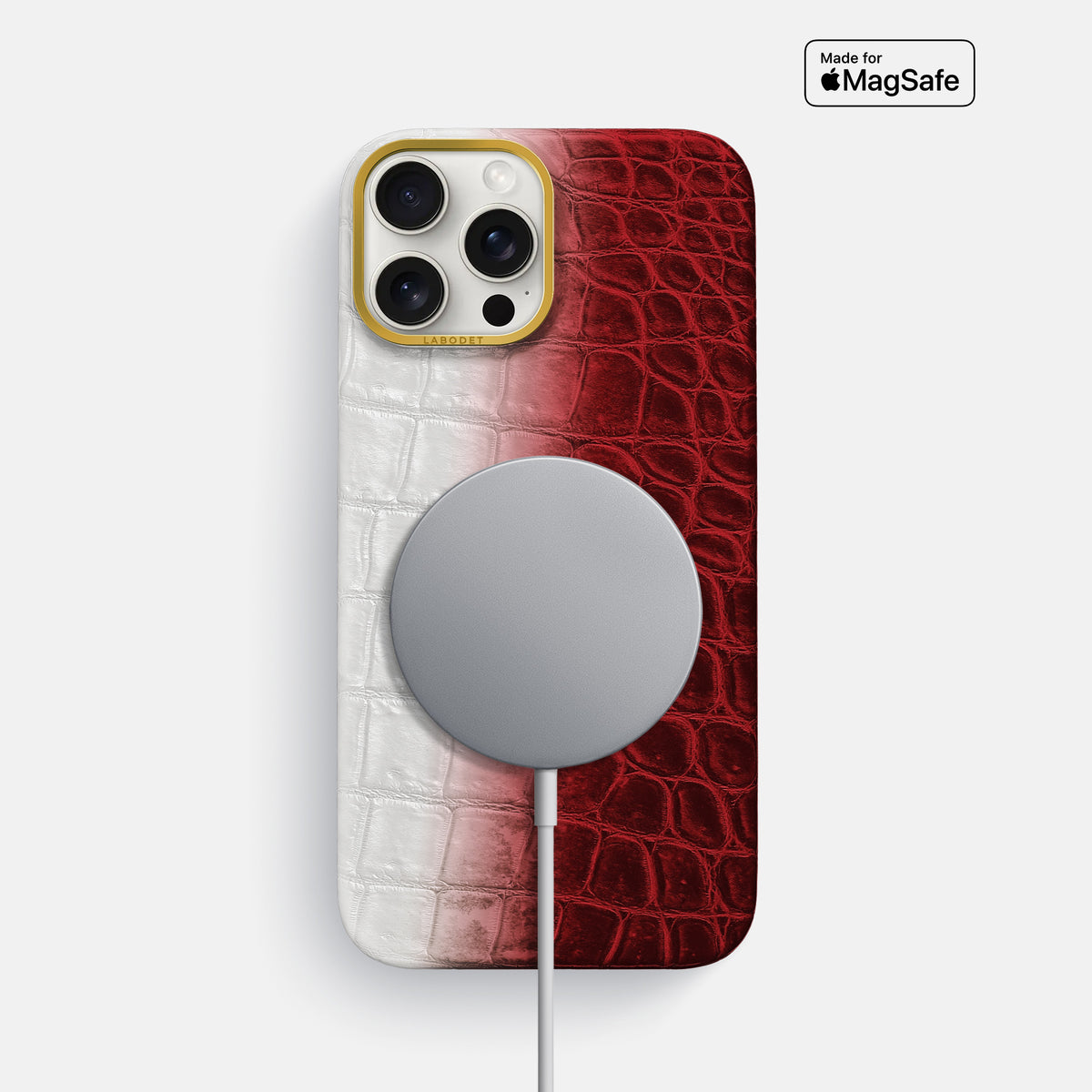 Red iPhone 16 Pro Max Classic Case Himalayan Crocodile with Gold Metal -4 | Red-Gold