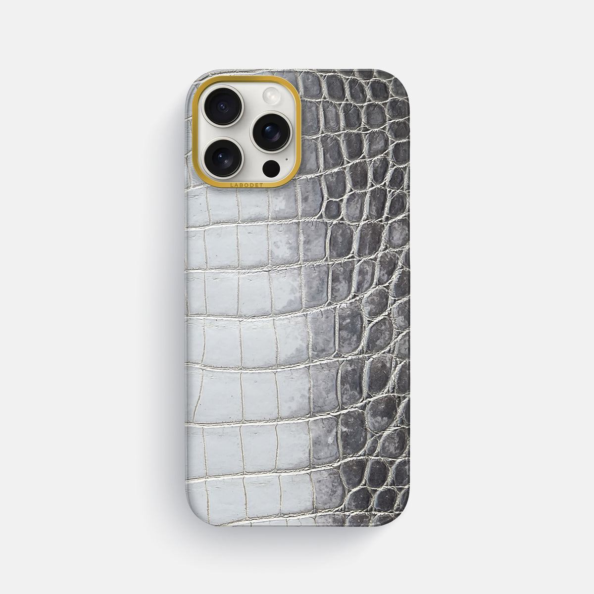 Silver iPhone 16 Pro Max Classic Case Himalayan Crocodile with Gold Metal -1 | Silver-Gold