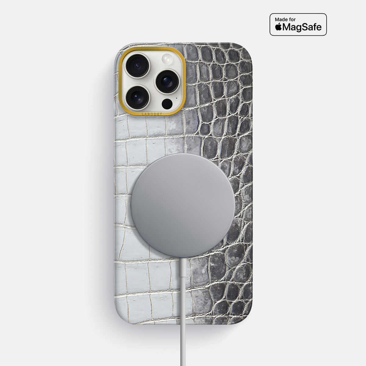 Silver iPhone 16 Pro Max Classic Case Himalayan Crocodile with Gold Metal -4 | Silver-Gold