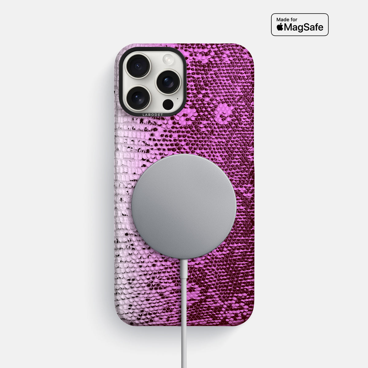 Fuchsia iPhone 16 Pro Max Himalayan Lizard Classic Case with Black Metal -5 | Fuchsia-Black