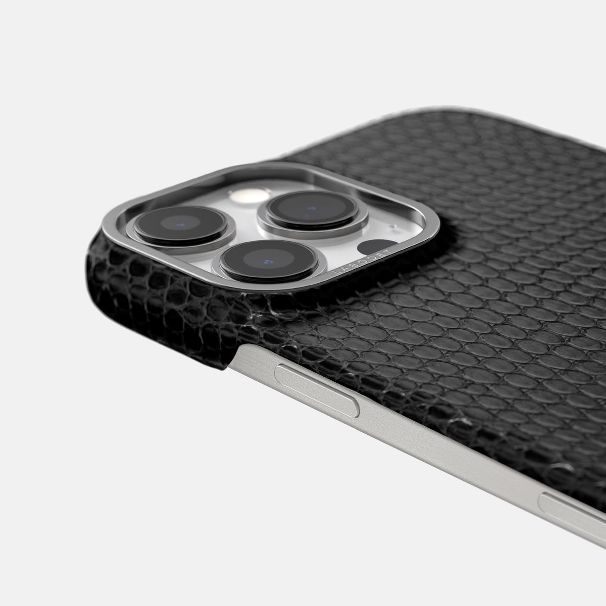 Black iPhone 16 Pro Max Classic Case Lizard with Steel Metal -6 | Black-Steel