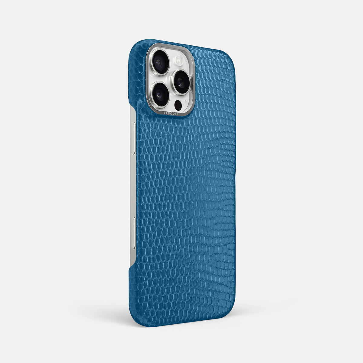 Blue iPhone 16 Pro Max Classic Case Lizard with Steel Metal -2 | Blue-Steel