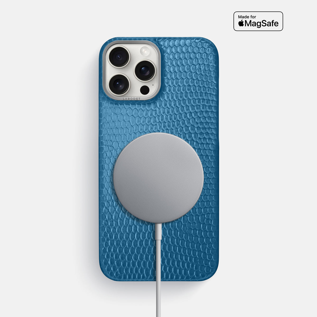 Blue iPhone 16 Pro Max Classic Case Lizard with Steel Metal -5 | Blue-Steel