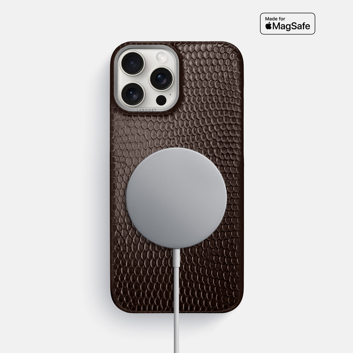 Brown iPhone 16 Pro Max Classic Case Lizard with Steel Metal -5 | Brown-Steel