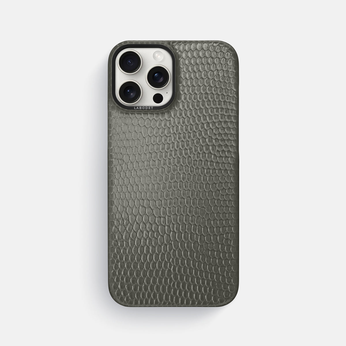 Grey iPhone 16 Pro Max Classic Case Lizard with Black Metal -1 | Grey-Black