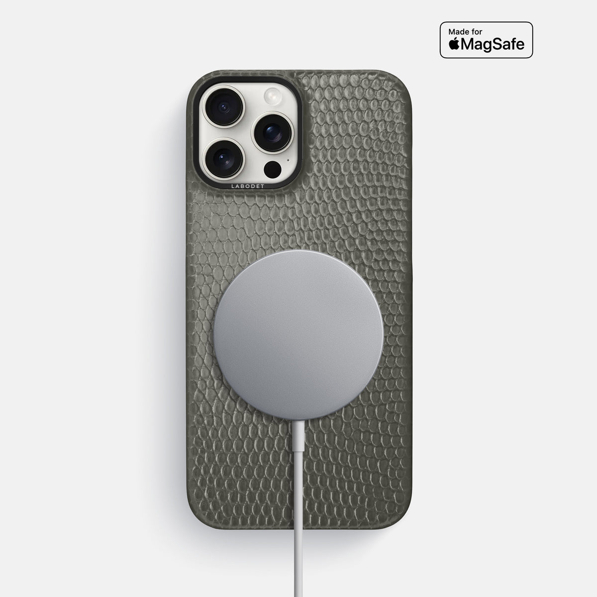 Grey iPhone 16 Pro Max Classic Case Lizard with Black Metal -5 | Grey-Black
