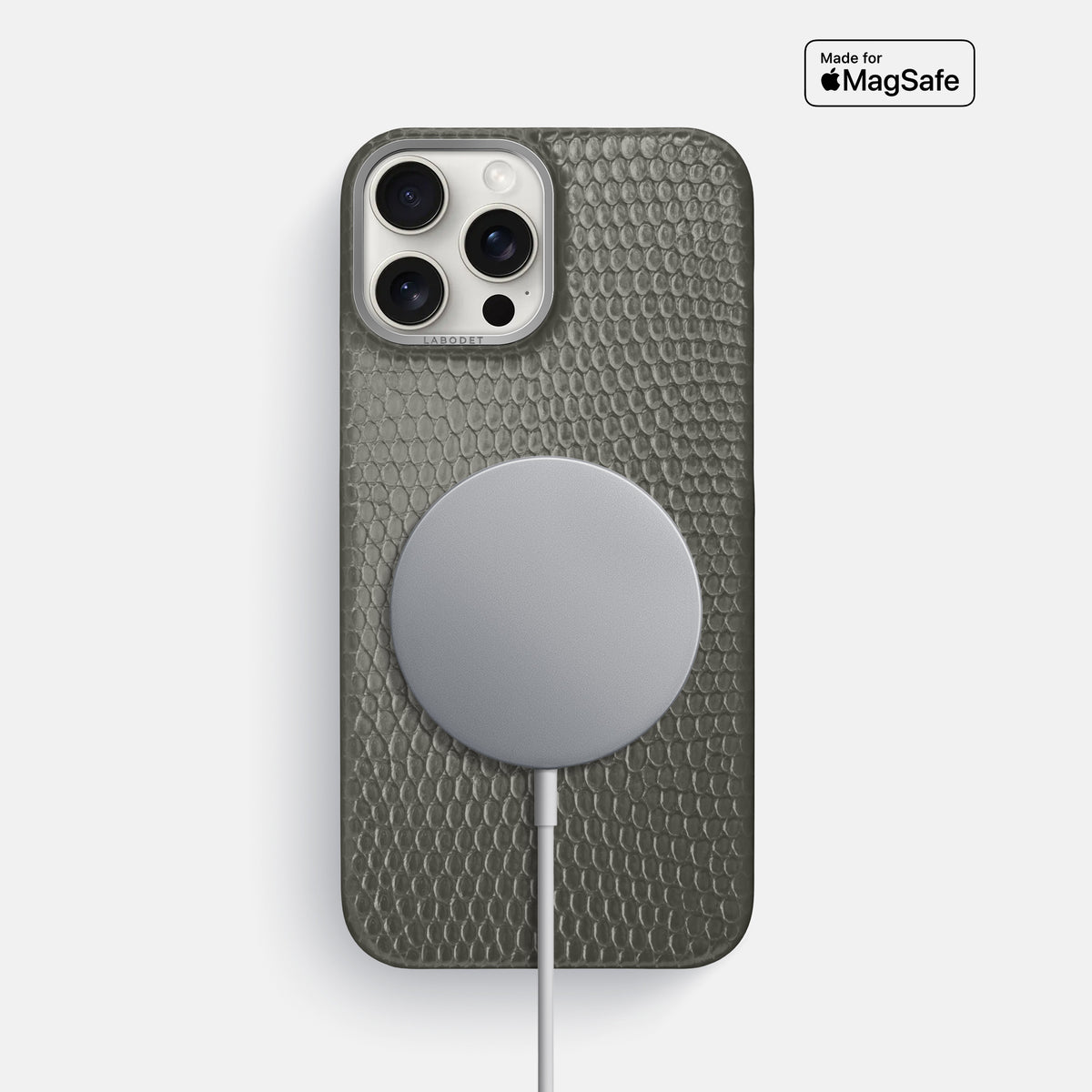 Grey iPhone 16 Pro Max Classic Case Lizard with Steel Metal -5 | Grey-Steel
