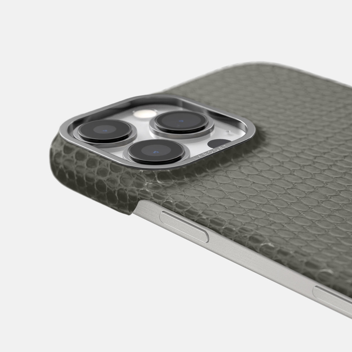 Grey iPhone 16 Pro Max Classic Case Lizard with Steel Metal -6 | Grey-Steel