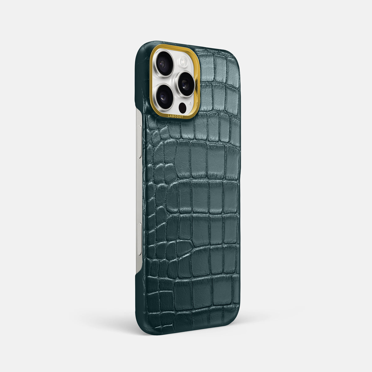 Metallic-Blue iPhone 16 Pro Max Classic Case Alligator with Gold Metal -2 | Metallic-Blue-Gold