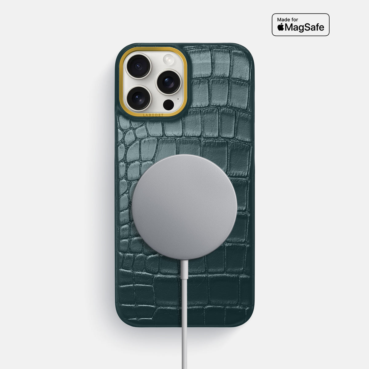 Metallic-Blue iPhone 16 Pro Max Classic Case Alligator with Gold Metal -5 | Metallic-Blue-Gold
