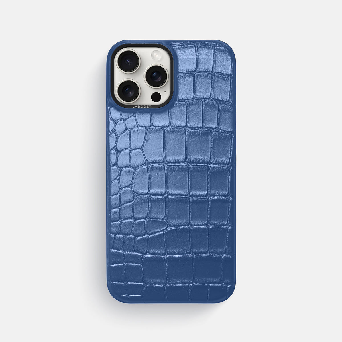 Pearlized-Blue iPhone 16 Pro Max Classic Case Alligator with Black Metal -1 | Pearlized-Blue-Black