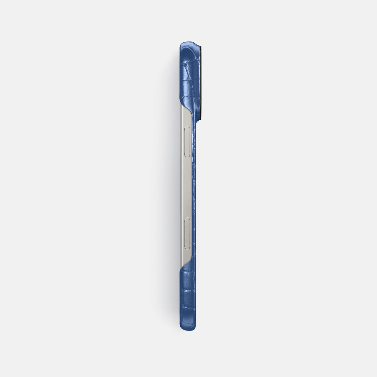 Pearlized-Blue iPhone 16 Pro Max Classic Case Alligator with Black Metal -3 | Pearlized-Blue-Black