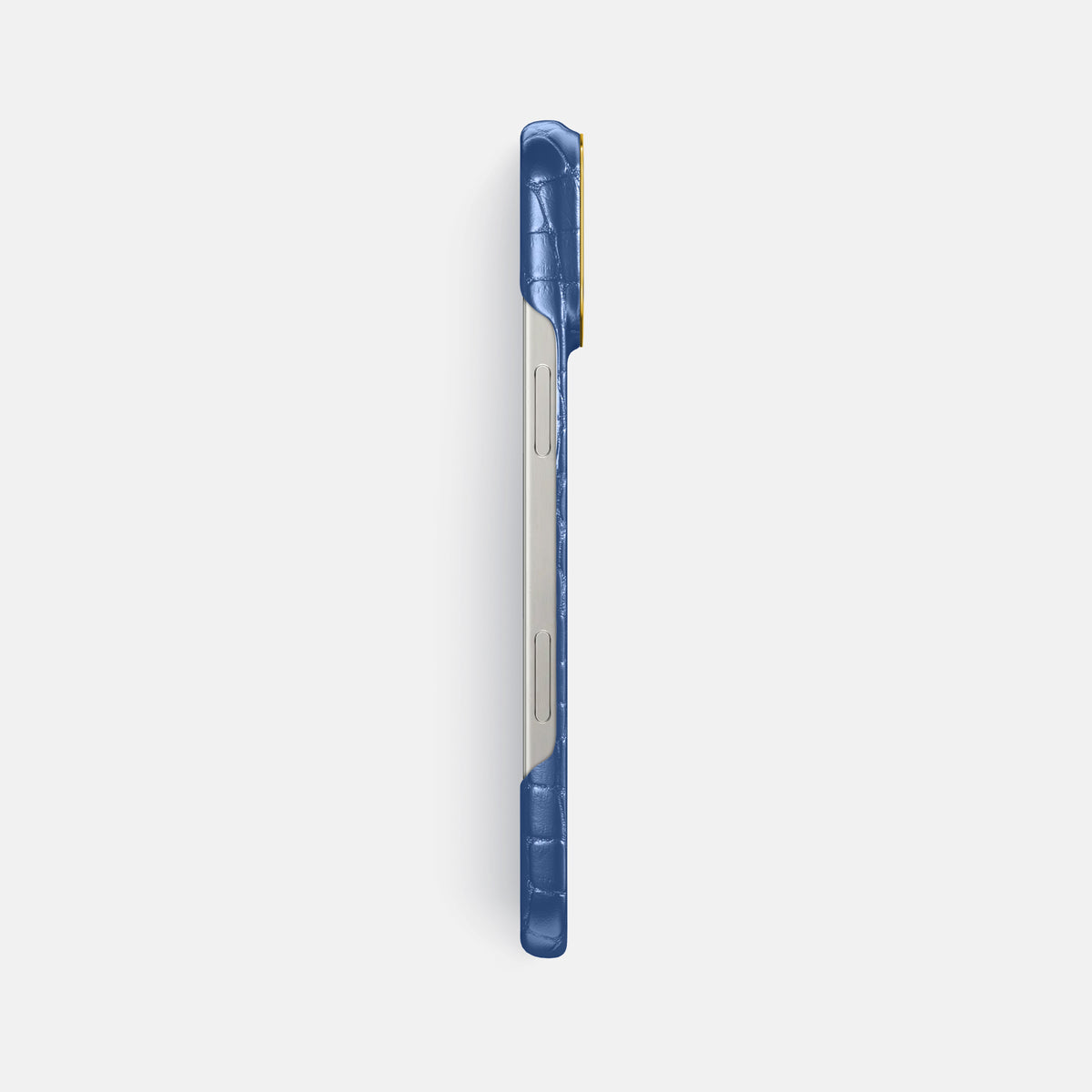 Pearlized-Blue iPhone 16 Pro Max Classic Case Alligator with Gold Metal -3 | Pearlized-Blue-Gold