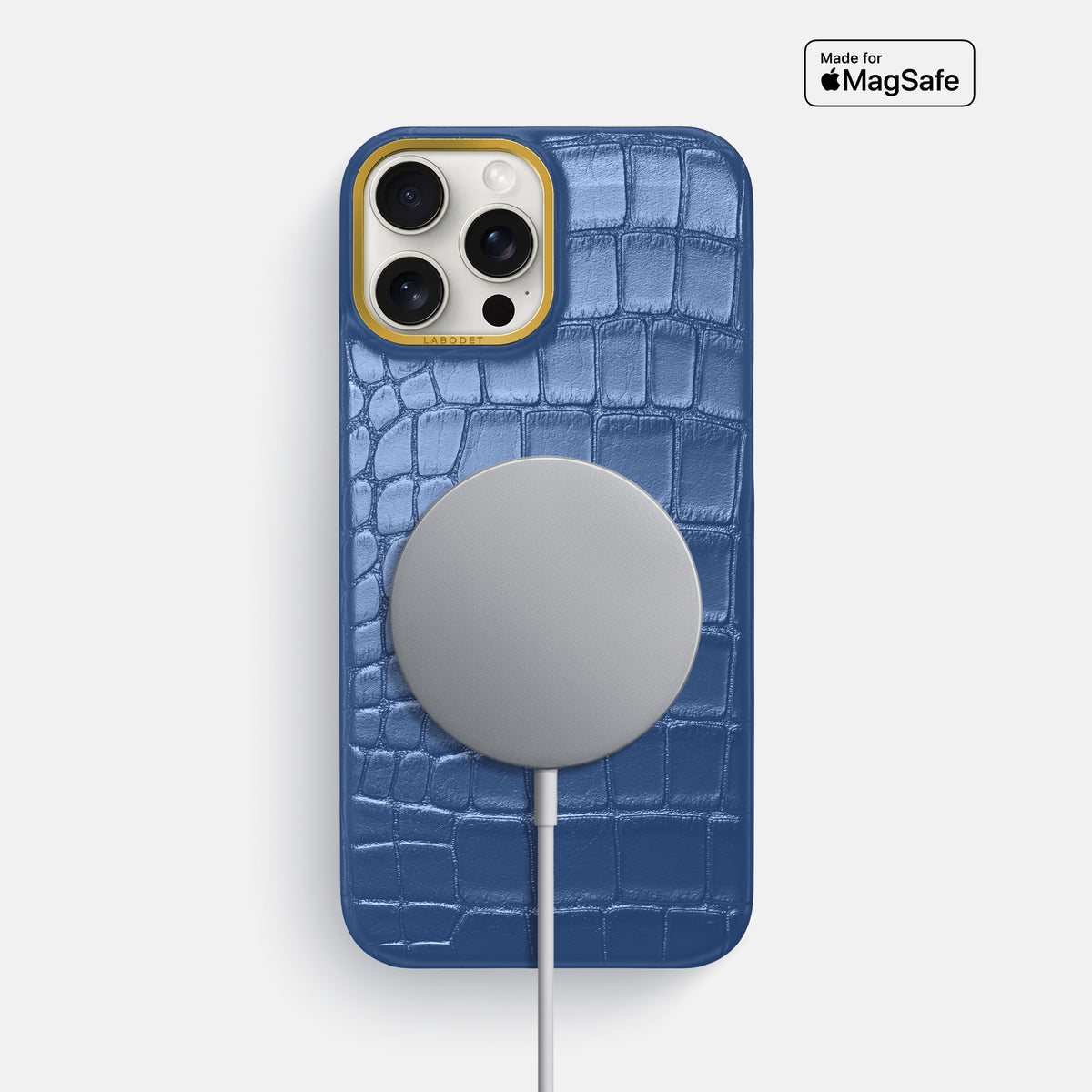 Pearlized-Blue iPhone 16 Pro Max Classic Case Alligator with Gold Metal -5 | Pearlized-Blue-Gold