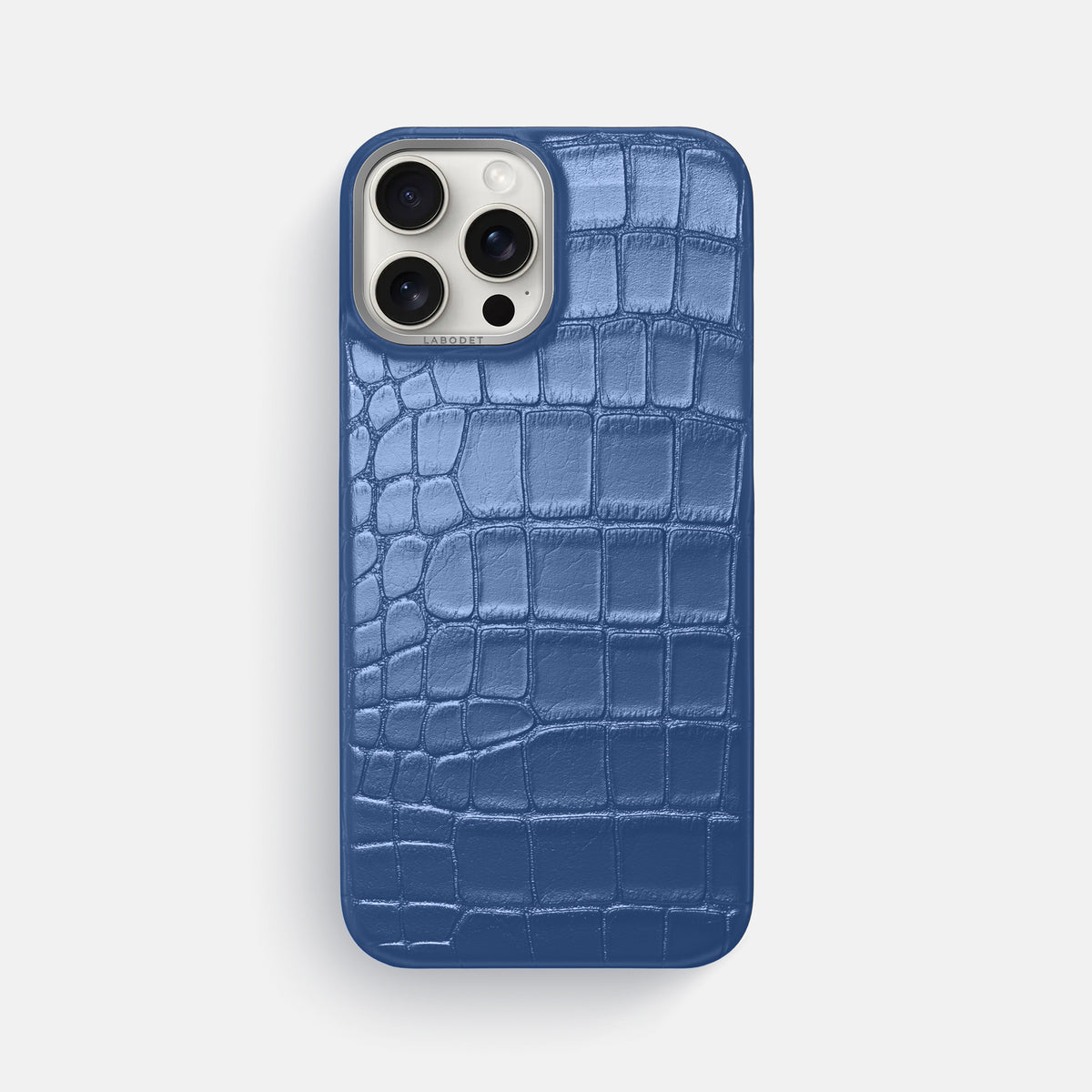 Pearlized-Blue iPhone 16 Pro Max Classic Case Alligator with Steel Metal -1 | Pearlized-Blue-Steel