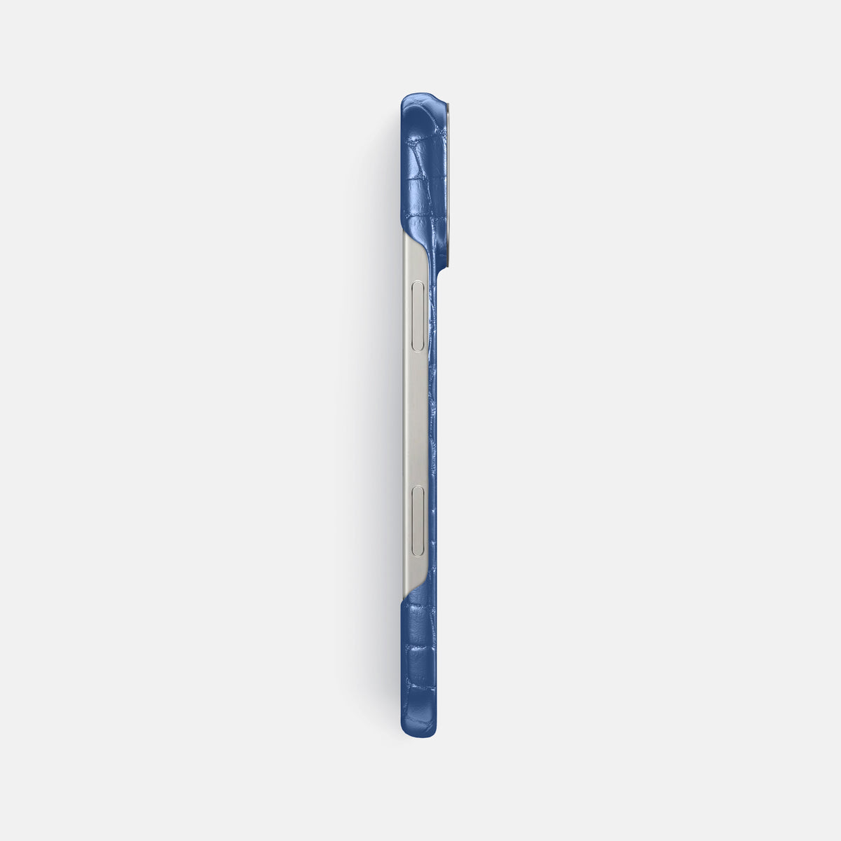 Pearlized-Blue iPhone 16 Pro Max Classic Case Alligator with Steel Metal -3 | Pearlized-Blue-Steel