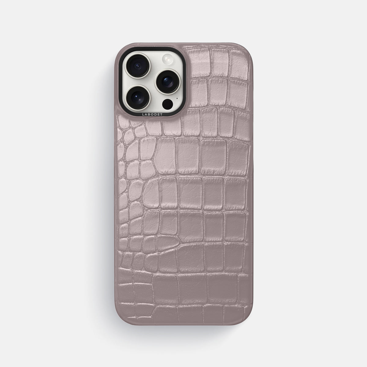 Pearlized-Pink iPhone 16 Pro Max Classic Case Alligator with Black Metal -1 | Pearlized-Pink-Black