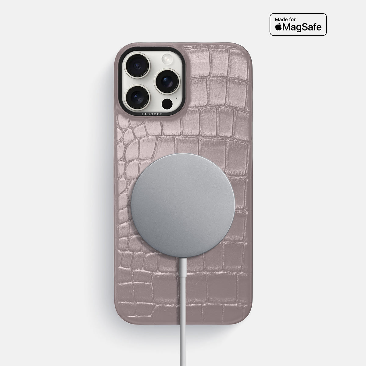 Pearlized-Pink iPhone 16 Pro Max Classic Case Alligator with Black Metal -5 | Pearlized-Pink-Black