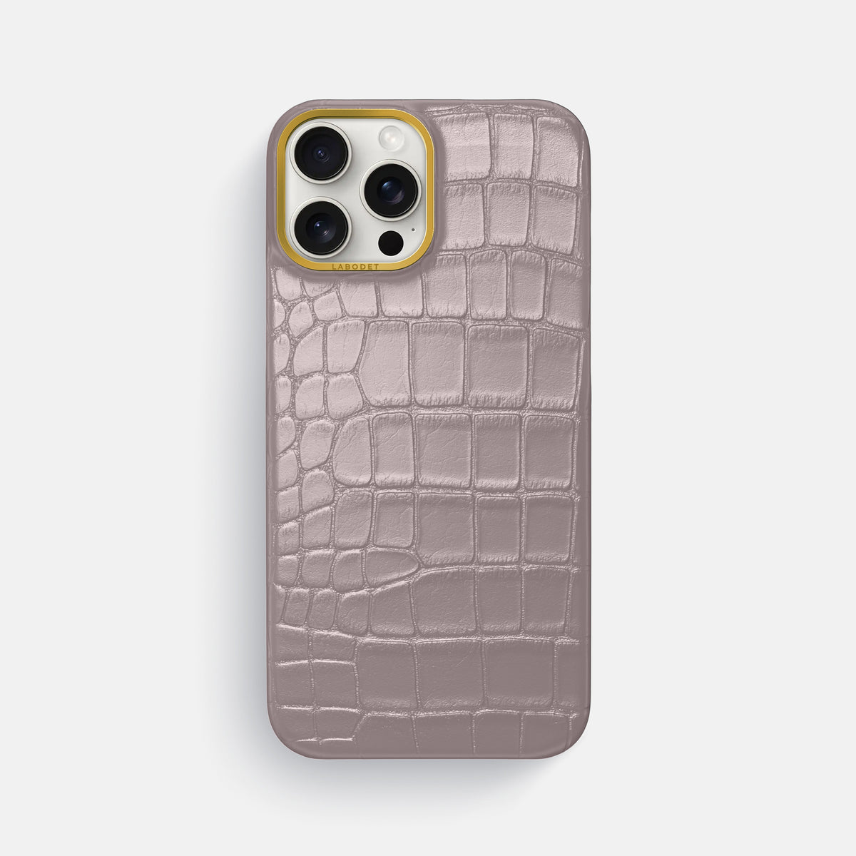 Pearlized-Pink iPhone 16 Pro Max Classic Case Alligator with Gold Metal -1 | Pearlized-Pink-Gold