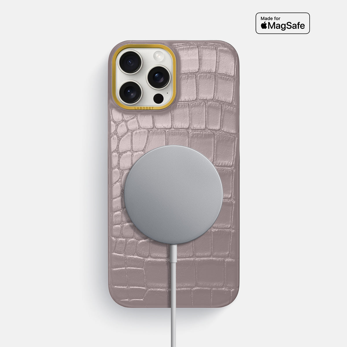 Pearlized-Pink iPhone 16 Pro Max Classic Case Alligator with Gold Metal -5 | Pearlized-Pink-Gold