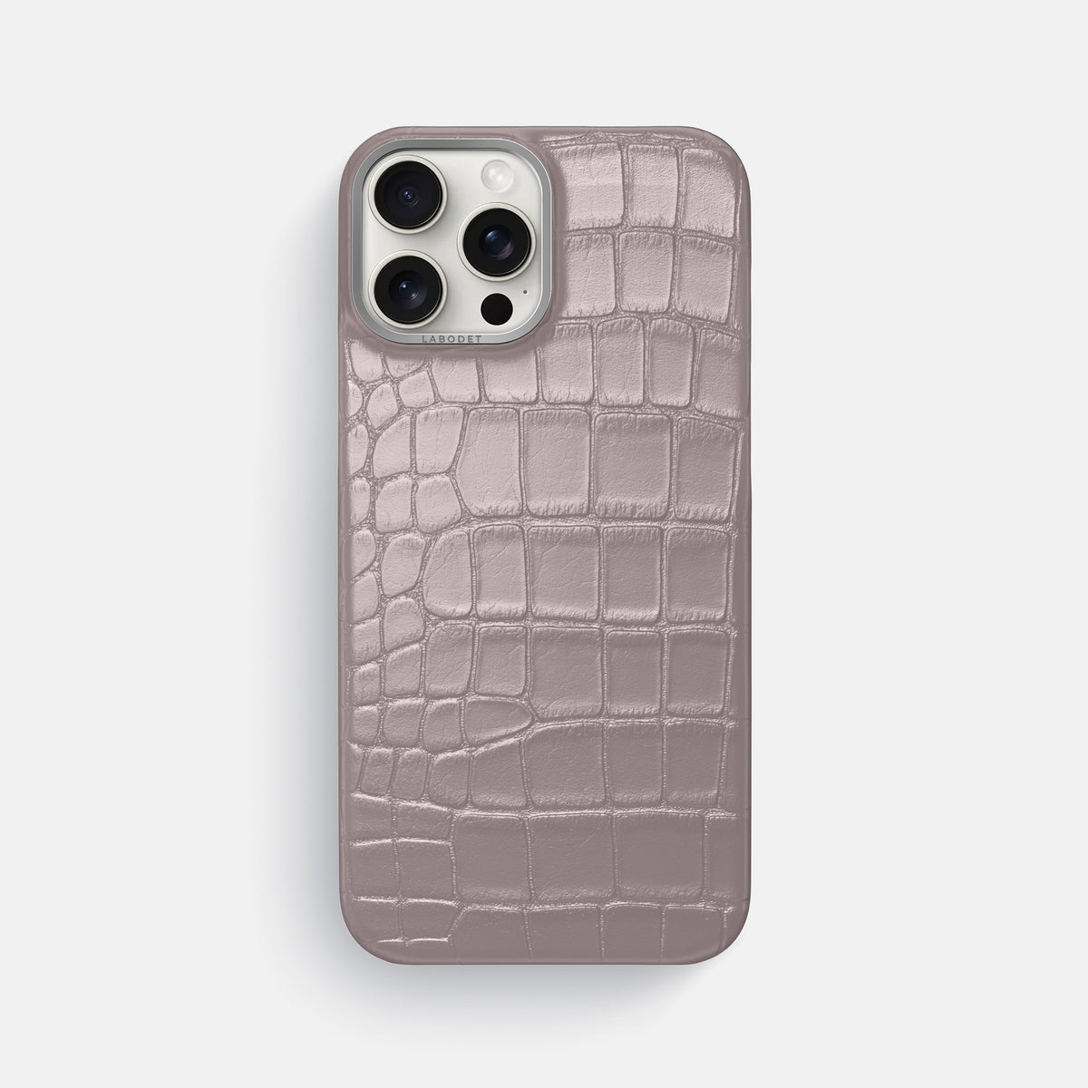 Pearlized-Pink iPhone 16 Pro Max Classic Case Alligator with Steel Metal -1 | Pearlized-Pink-Steel
