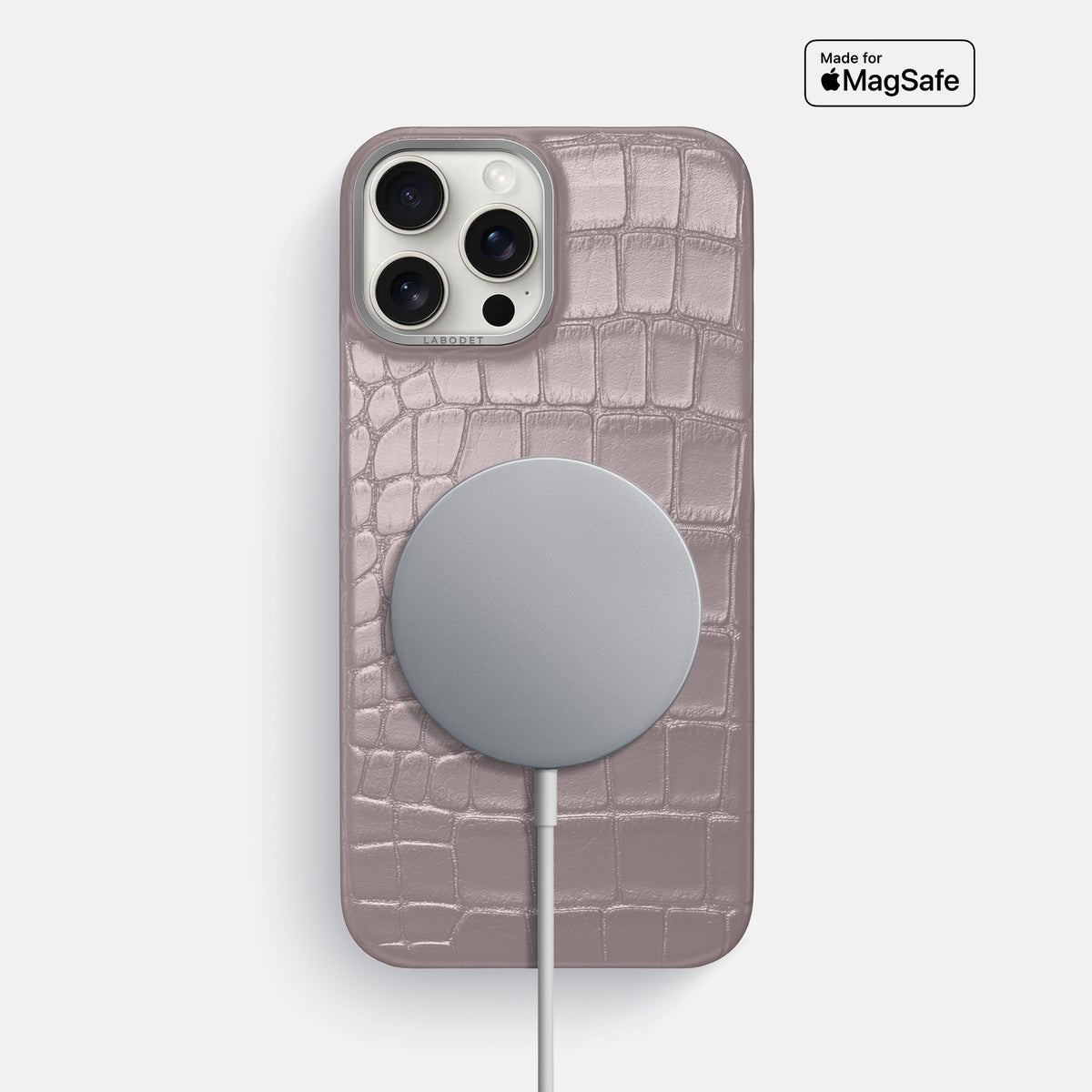 Pearlized-Pink iPhone 16 Pro Max Classic Case Alligator with Steel Metal -5 | Pearlized-Pink-Steel