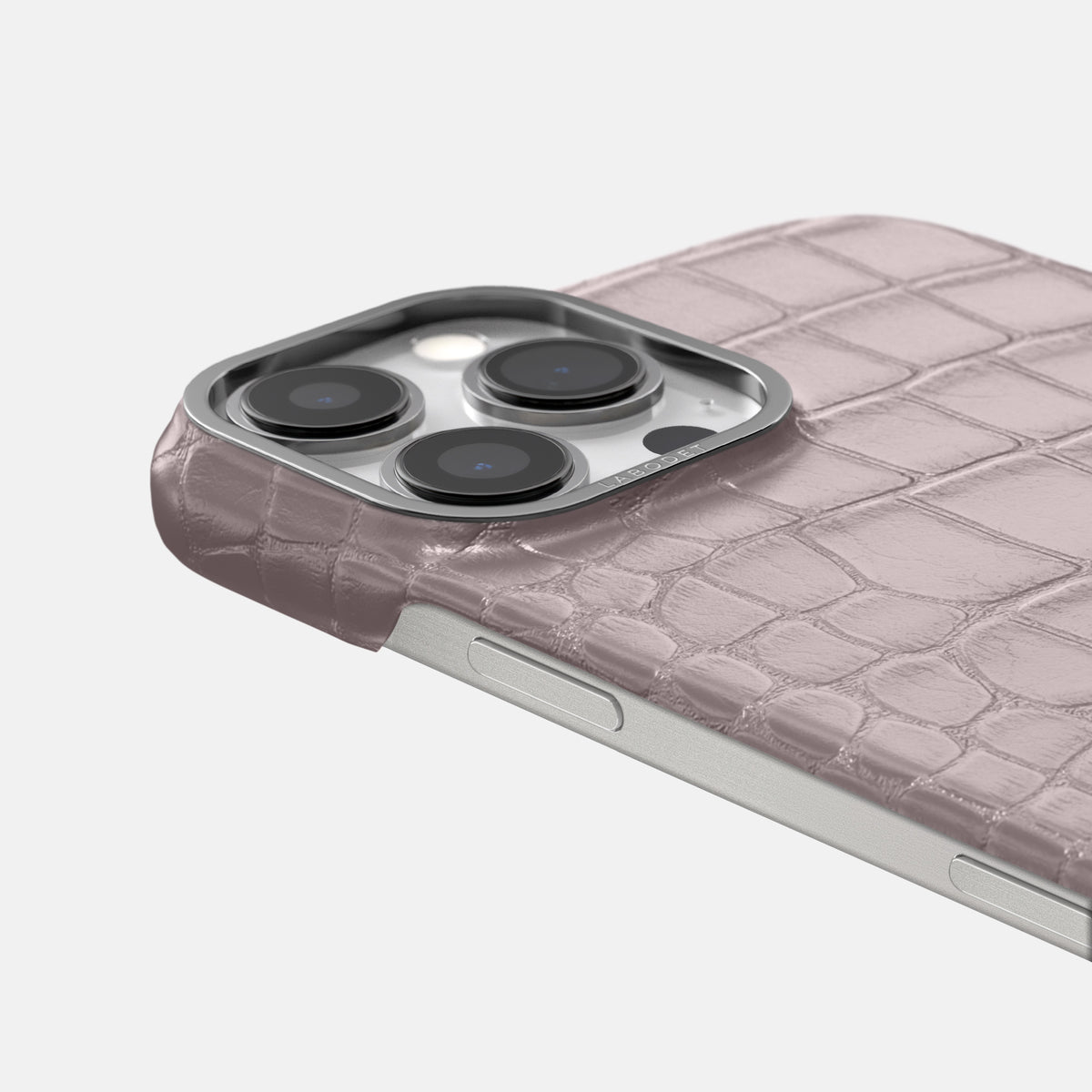Pearlized-Pink iPhone 16 Pro Max Classic Case Alligator with Steel Metal -6 | Pearlized-Pink-Steel