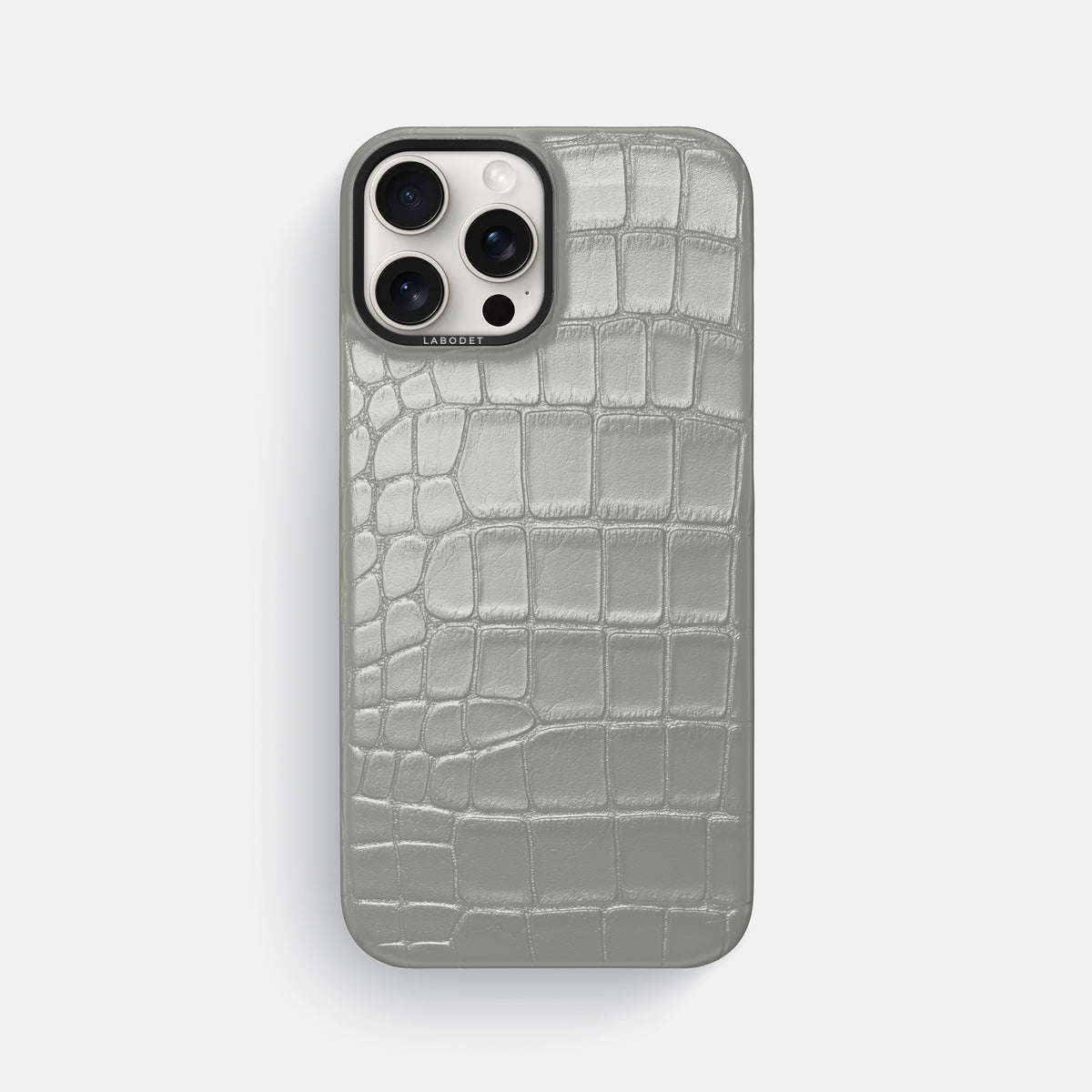 Pearlized-White iPhone 16 Pro Max Classic Case Alligator with Black Metal -1 | Pearlized-White-Black