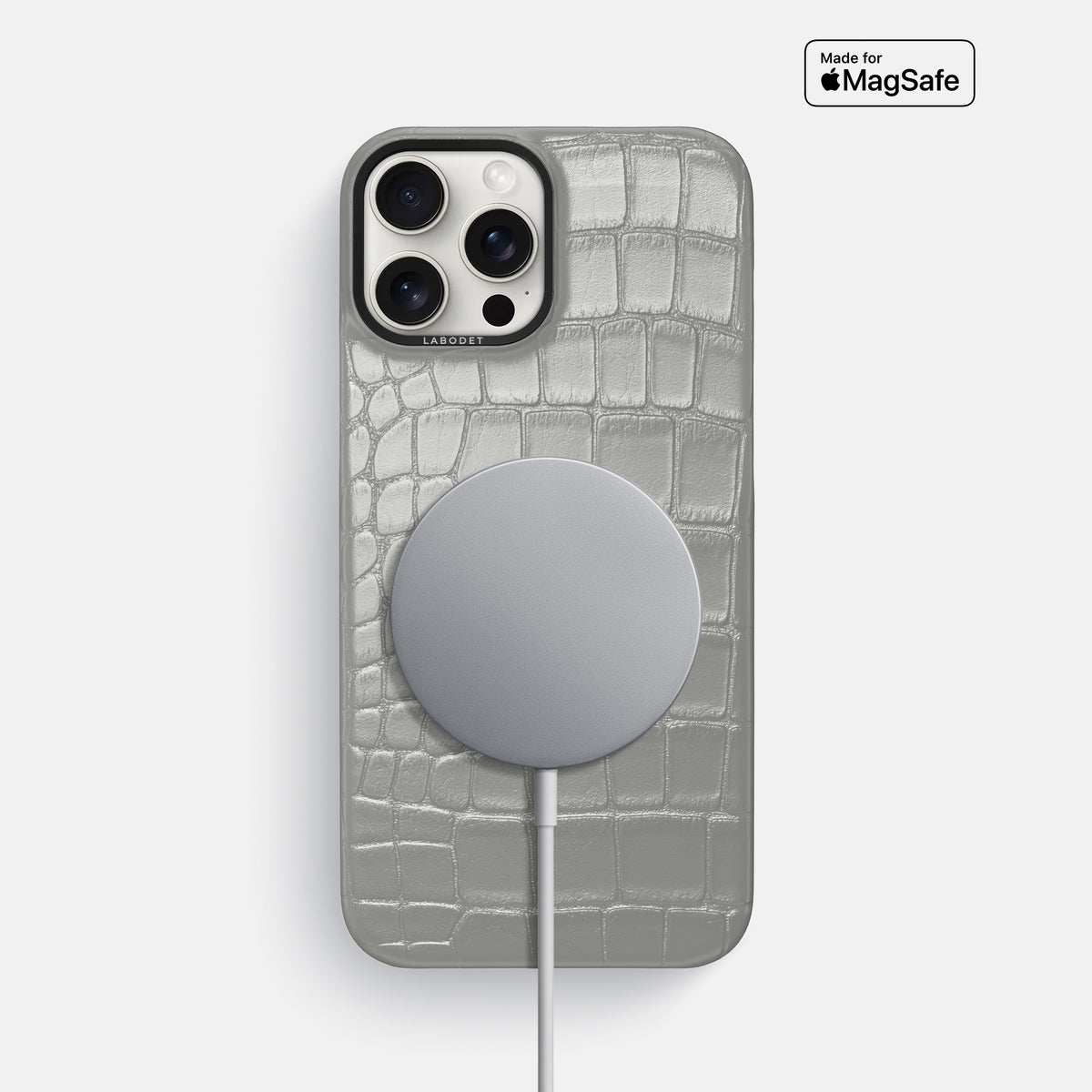 Pearlized-White iPhone 16 Pro Max Classic Case Alligator with Black Metal -5 | Pearlized-White-Black