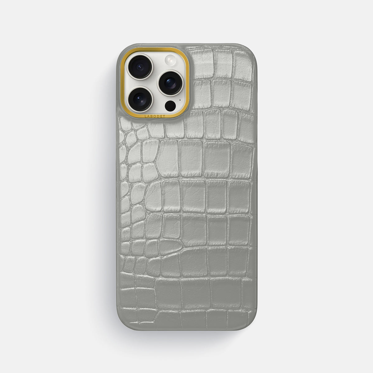 Pearlized-White iPhone 16 Pro Max Classic Case Alligator with Gold Metal -1 | Pearlized-White-Gold