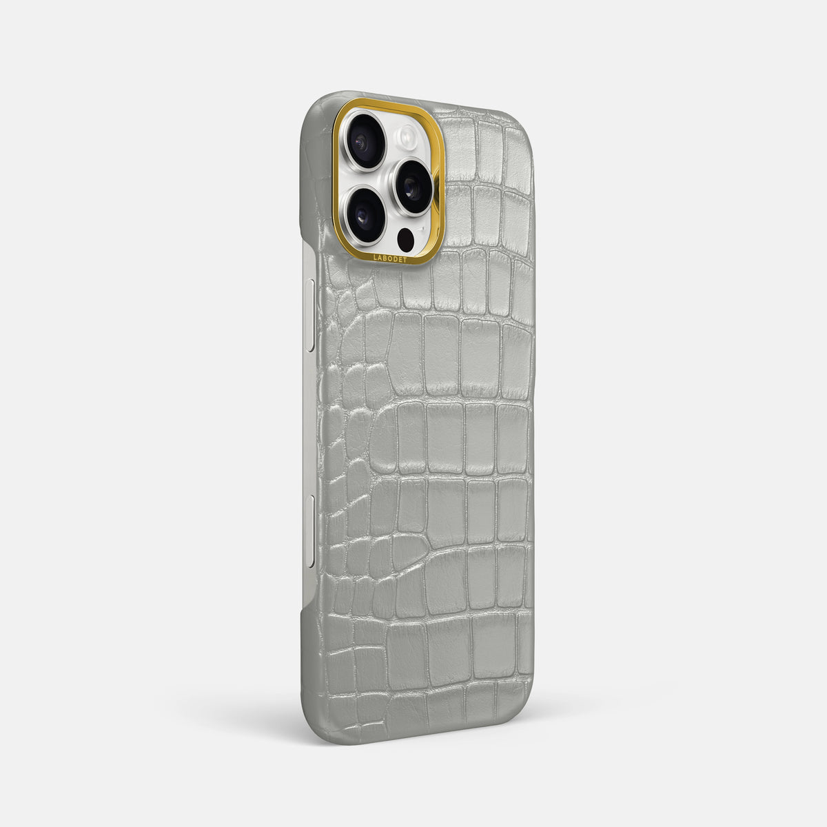 Pearlized-White iPhone 16 Pro Max Classic Case Alligator with Gold Metal -2 | Pearlized-White-Gold