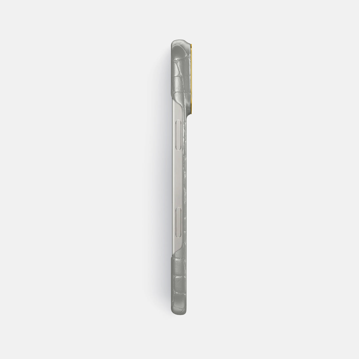 Pearlized-White iPhone 16 Pro Max Classic Case Alligator with Gold Metal -3 | Pearlized-White-Gold