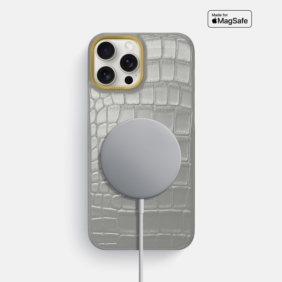 Pearlized-White iPhone 16 Pro Max Classic Case Alligator with Gold Metal -5 | Pearlized-White-Gold