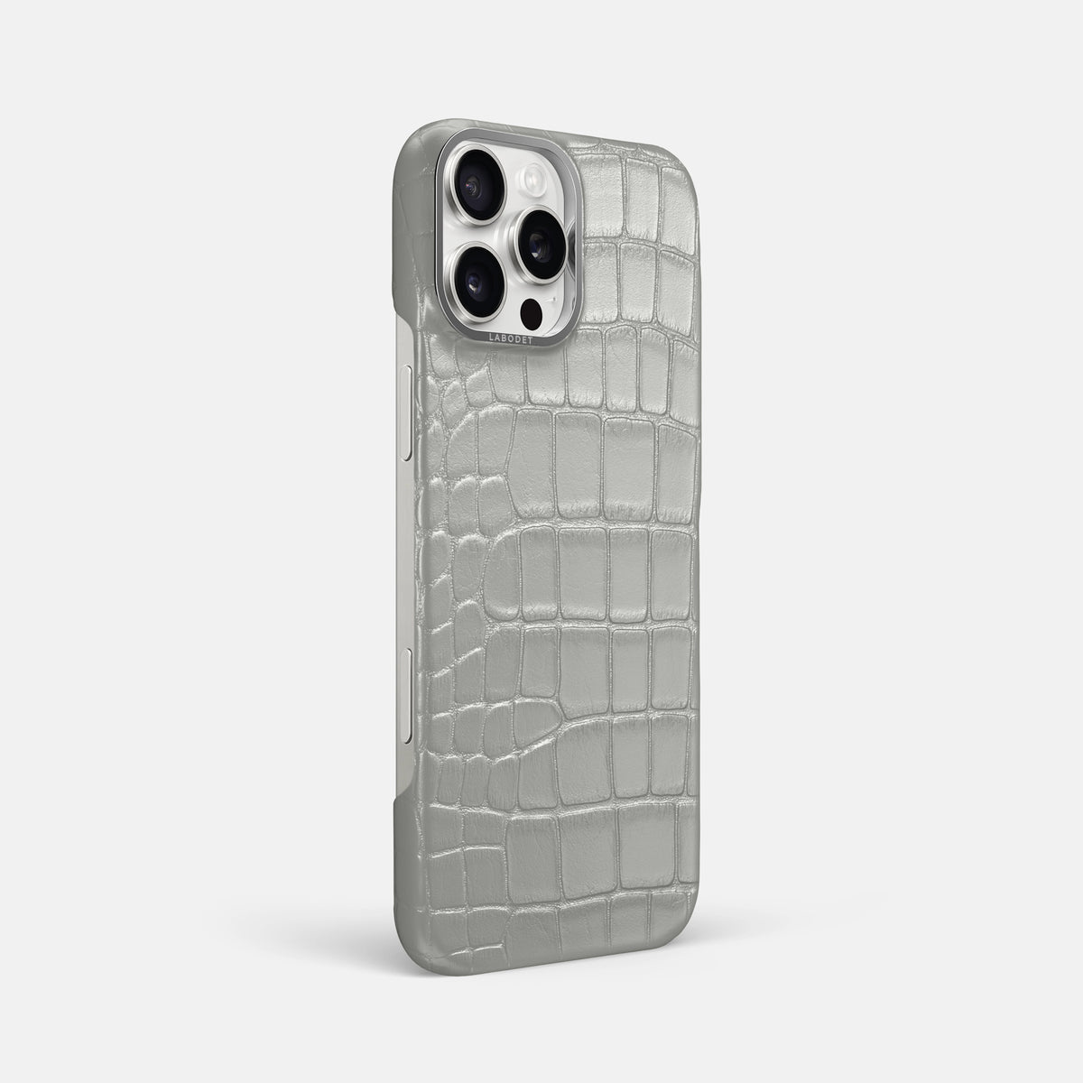 Pearlized-White iPhone 16 Pro Max Classic Case Alligator with Steel Metal -2 | Pearlized-White-Steel