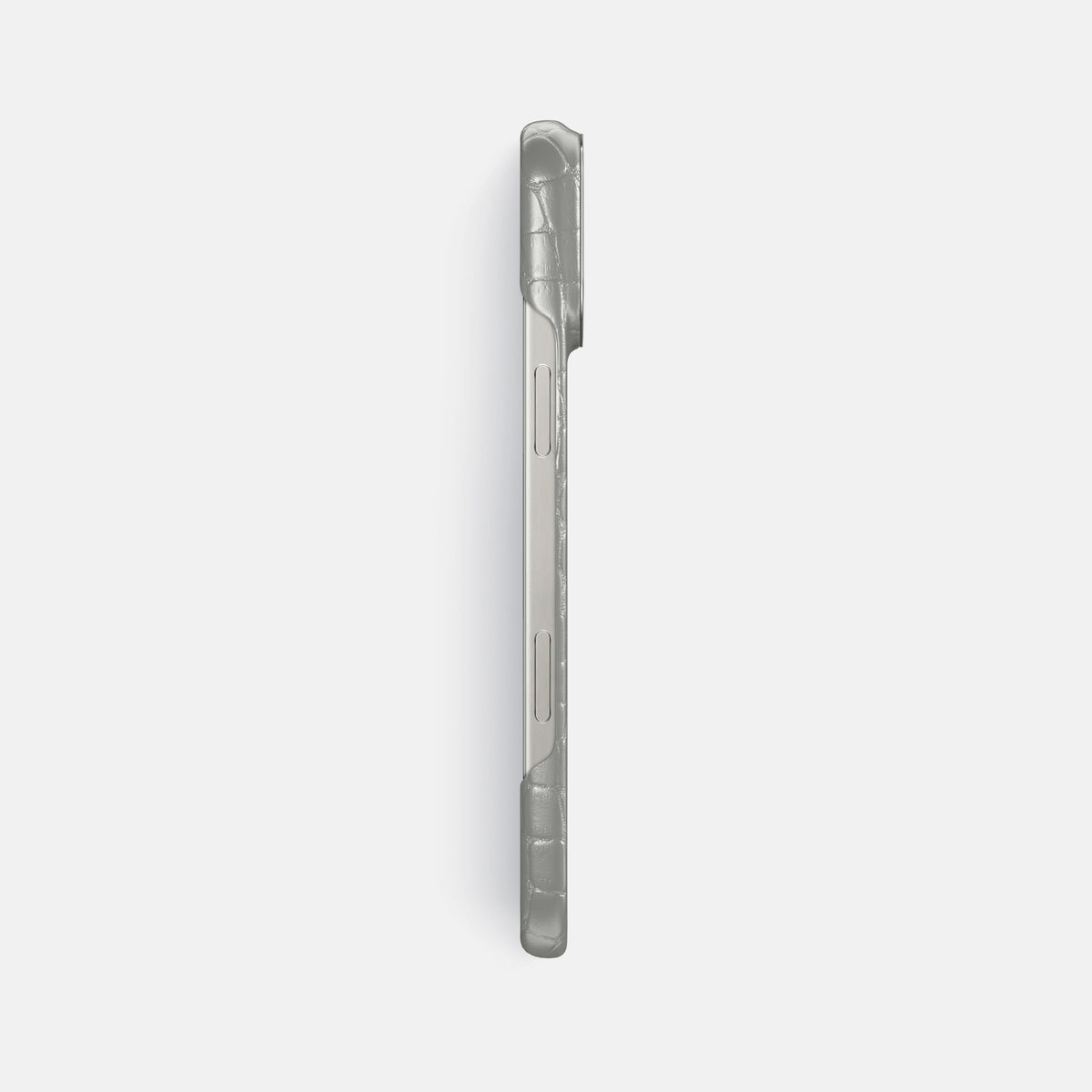 Pearlized-White iPhone 16 Pro Max Classic Case Alligator with Steel Metal -3 | Pearlized-White-Steel