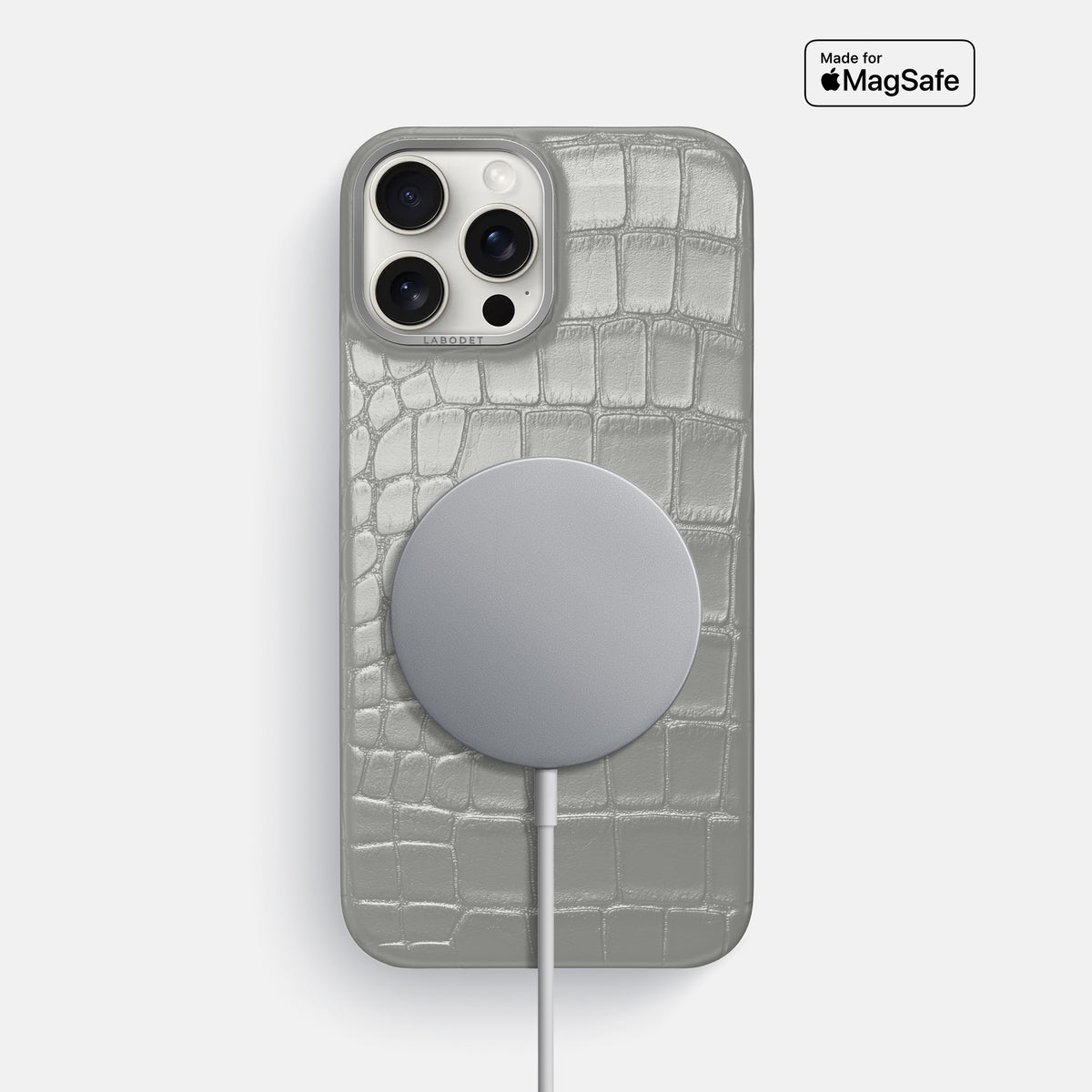 Pearlized-White iPhone 16 Pro Max Classic Case Alligator with Steel Metal -5 | Pearlized-White-Steel